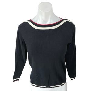 Eternelle Women's Black White Striped Long Sleeve Pullover Sweater Top Size S